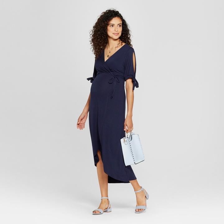 Macherie Maternity Tie Sleeve Hi Lo V-neck Dress - Ma Cherie Dark Navy