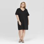 Women's Plus Size Short Sleeve V-neck T-shirt Midi Dress - Prologue Black