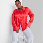 Women's Plus Size Bell Long Sleeve Collared Satin Button-down Shirt - Wild Fable Red