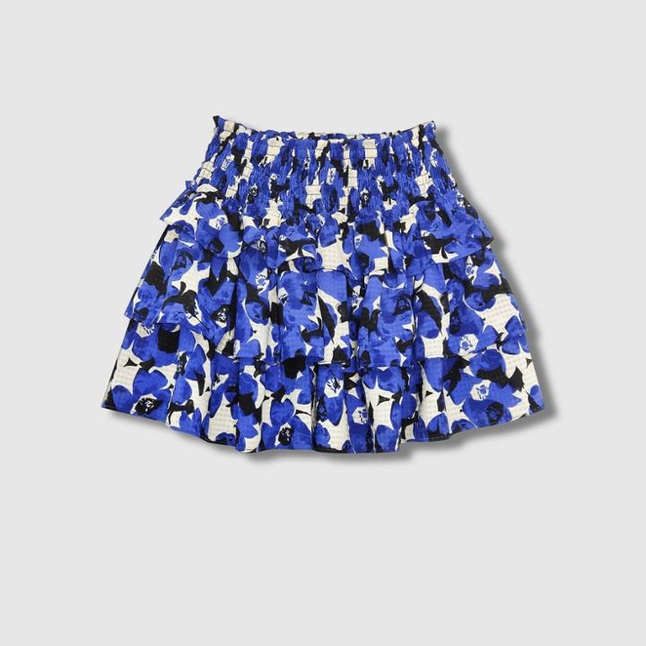 Women's Floral Print Smocked Ruffle A-line Mini Skirt - Who What Wear Blue