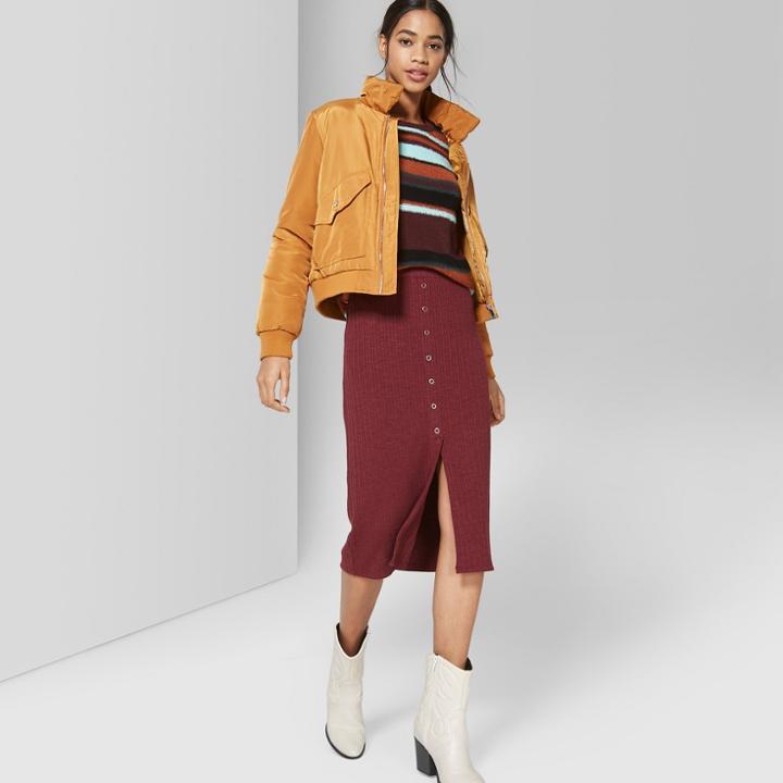 Women's Button Front Rib Mini Skirt - Wild Fable Burgundy