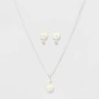 Pearl Earring And Necklace Set - A New Day White, Women's