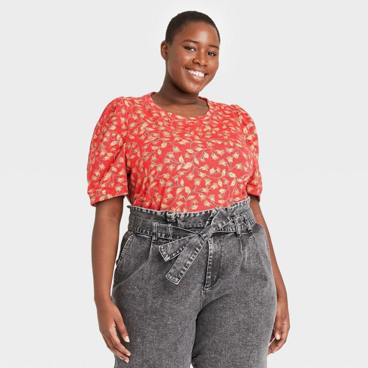 Women's Plus Size Puff Elbow Sleeve Sweatshirt- Who What Wear Cherry Red