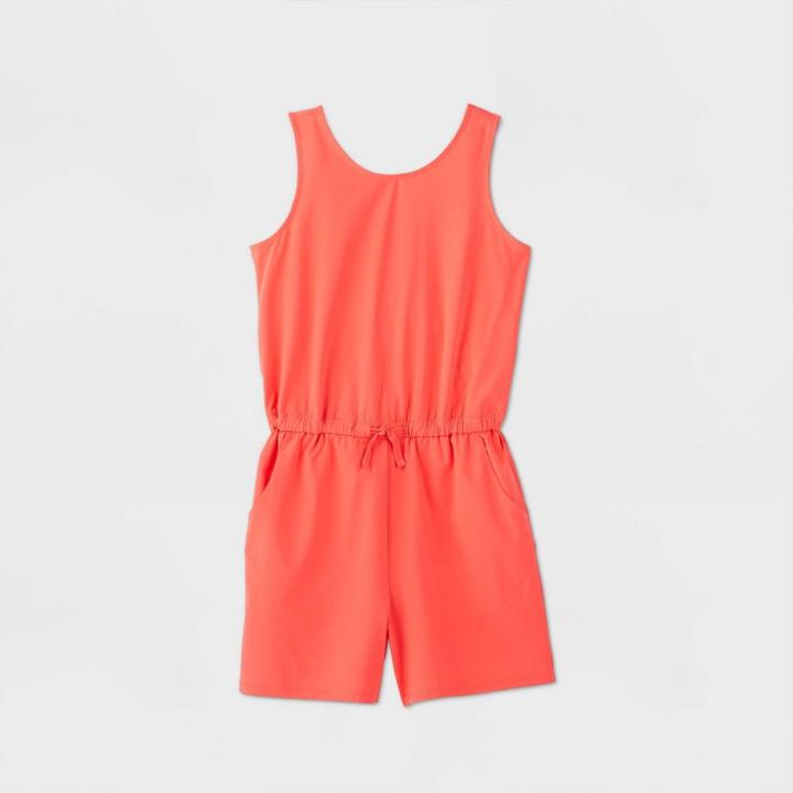 Girls' Stretch Woven Romper - All In Motion Bright Red