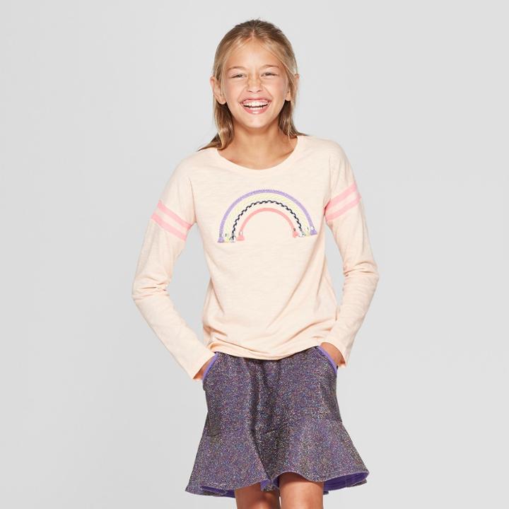 Girls' Rainbow Graphic Long Sleeve T-shirt - Cat & Jack Peach