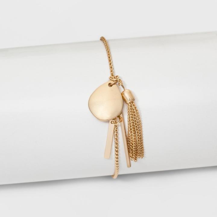 Chain Tassel, Coin & Bar Drops Adjustable Bracelet - A New Day Gold