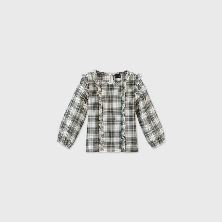 Toddler Girls' Plaid Ruffle Long Sleeve Blouse - Art Class Green