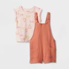 Toddler Girls' Heart Short Sleeve Top & Romper Set - Cat & Jack Orange