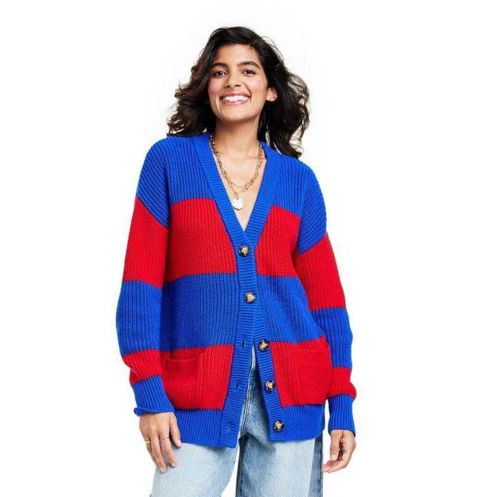 Women's Rugby Stripe Cardigan Sweater - La Ligne X Target Red/blue