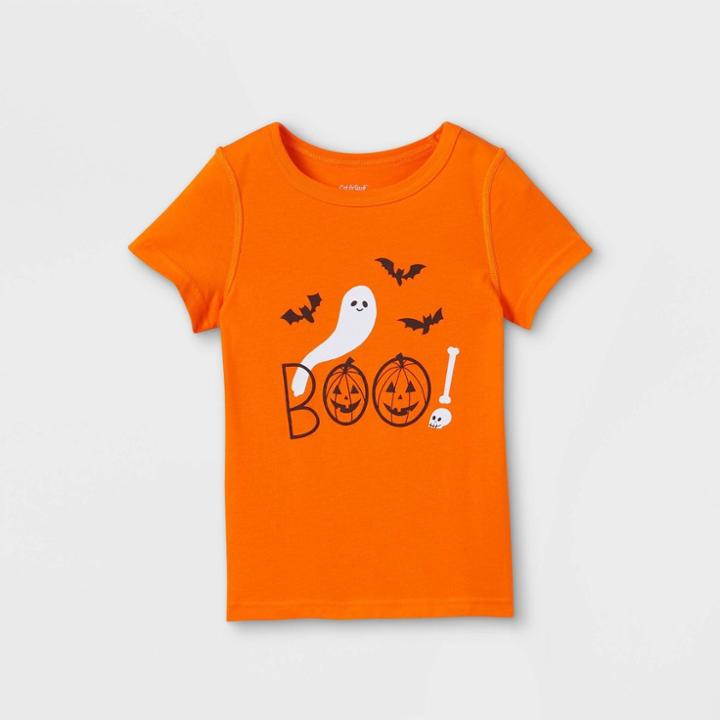 Toddler Boys' Adaptive Halloween Printed Short Sleeve Graphic T-shirt - Cat & Jack Orange