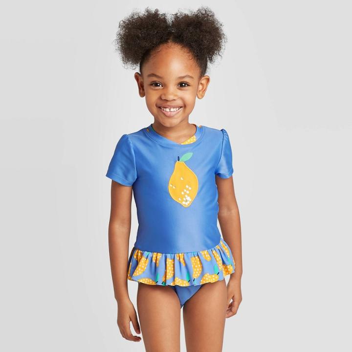 Petitetoddler Girls' Lemon Short Sleeve One Piece Rash Guards - Cat & Jack Summer Blue 18m, Toddler Girl's