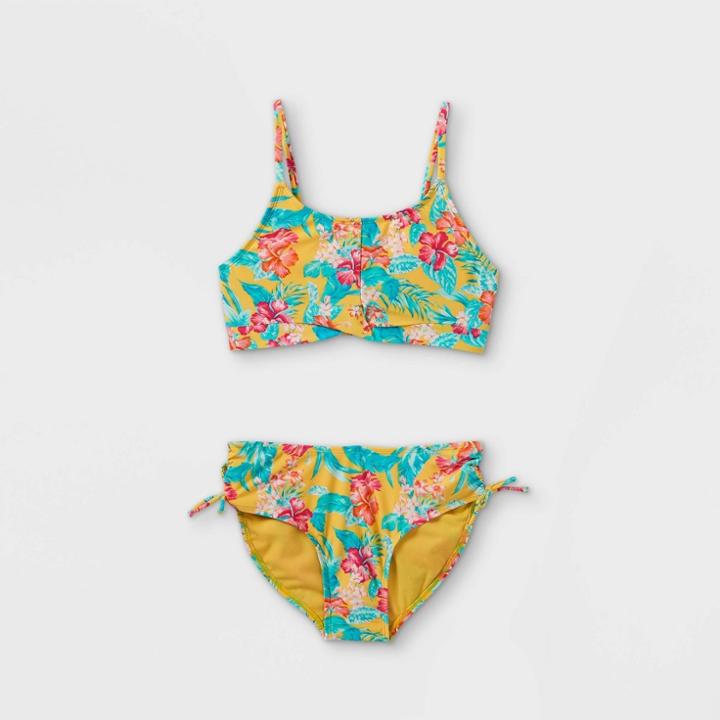 Girls' Floral Print 2pc Bikini Set - Art Class Yellow