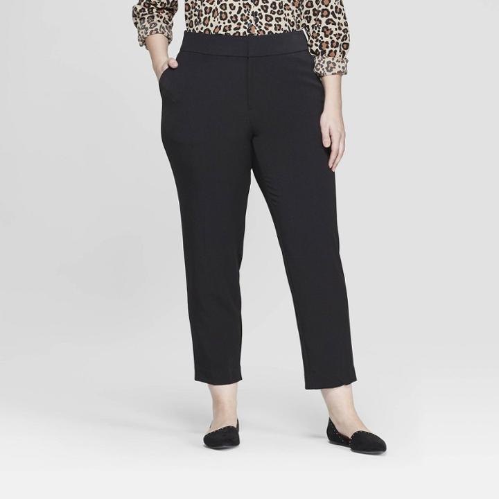 Women's Plus Size Slim Ankle Trouser Pants - Ava & Viv Black