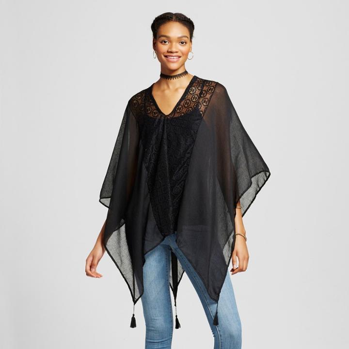 Sylvia Alexander V-neck Poncho With Tassels - Black, Women's