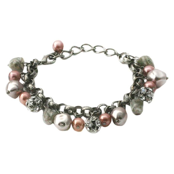 Zirconmania Women's Zirconite Glass Pearls/fireballs Chain Link Bracelet,