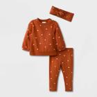 Baby Girls' Polka Dot Sweatshirt Top & Bottom Set With Headband - Cat & Jack Orange Newborn