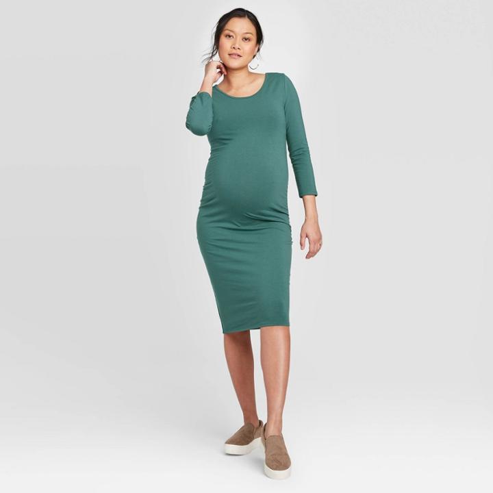 Maternity 3/4 Sleeve T-shirt Midi Dress - Isabel Maternity By Ingrid & Isabel Green