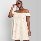 Women's Plus Size Ruffle Sleeve On/off The Shoulder Woven Babydoll Dress - Wild Fable White Floral