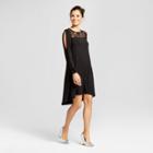 Women's Cold Shoulder Knit Dress With Lace Yoke - Spenser Jeremy Black L, Galaxy Black
