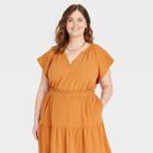Women's Plus Size Flutter Short Sleeve Blouse - Universal Thread Orange