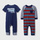 Petitebaby Boys' 2pk Long Sleeve And Short Sleeve Rompers - Cat & Jack Navy/red Newborn, Boy's, Blue