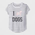 Grayson Social Girls' 'i Love Dogs' Graphic Striped Short Sleeve T-shirt - White/black