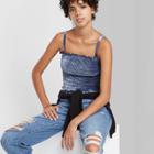 Women's Smocked Cropped Tank Top - Wild Fable Dusty Blue