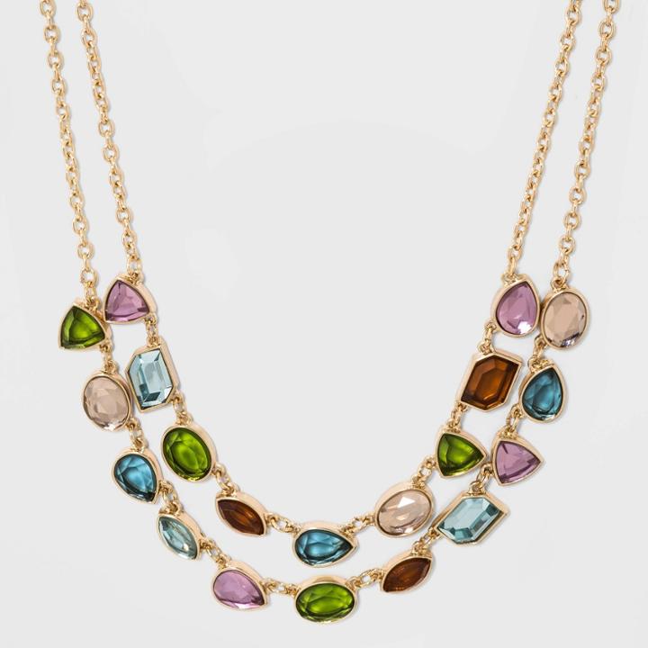 Two Row With Mixed Stone Necklace - A New Day , Women's, Size: