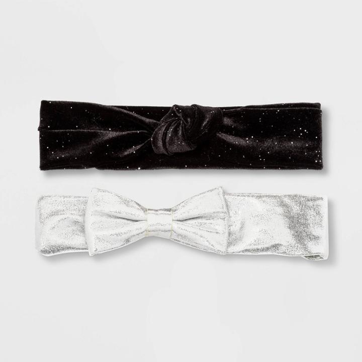 Girls' 2pk Sparkle Velvet Headband - Cat & Jack Black/silver, Girl's,