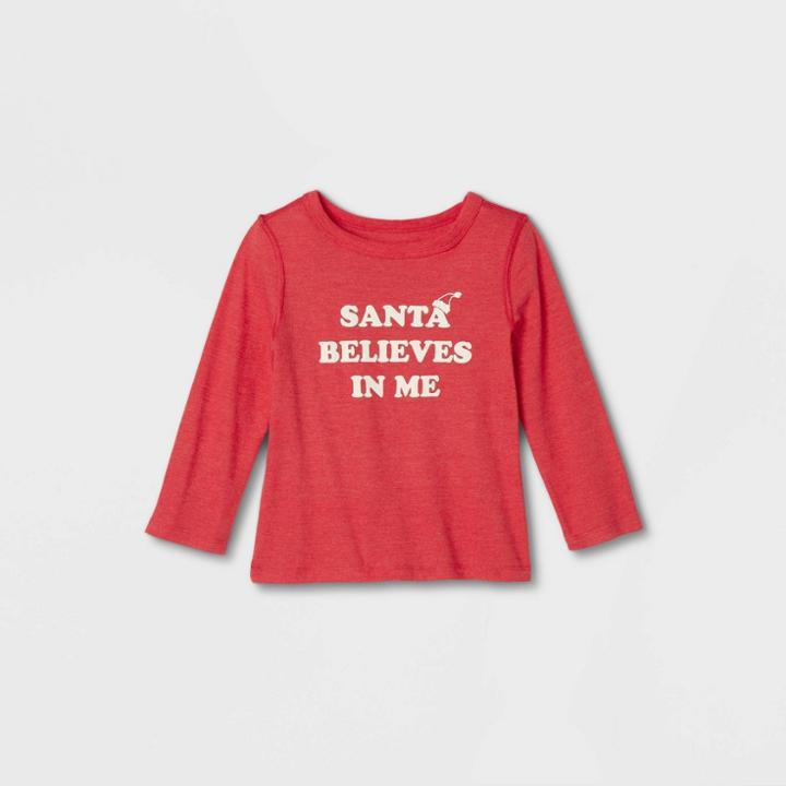 Toddler Adaptive 'santa Believes In Me' Long Sleeve Graphic T-shirt - Cat & Jack Red