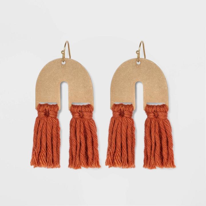 U Shape With Tassel Drop Earrings - Universal Thread Rust, Red