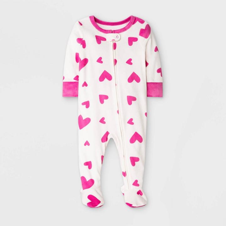 Baby Girls' Heart Footed Pajama - Cat & Jack Pink Newborn