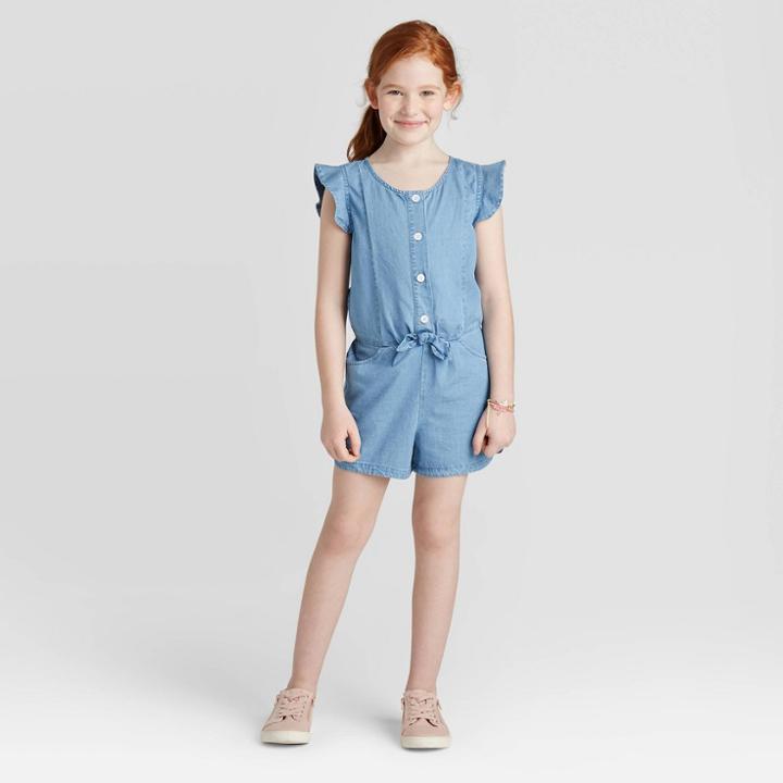 Girls' Chambray Romper - Cat & Jack Blue