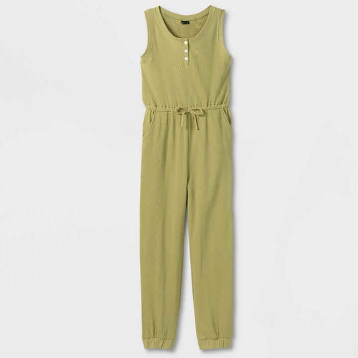 Girls' Henley Tank Knit Jumpsuit - Art Class Green