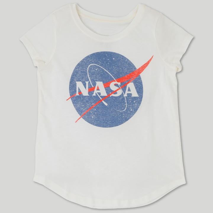 L.o.l. Vintage Girls' Nasa Logo Cap Sleeve Graphic T-shirt - Ivory