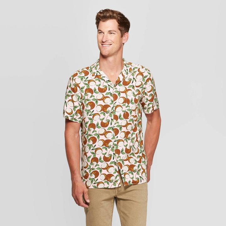 Men's Coconut Print Standard Fit Button-down Shirt - Goodfellow & Co Pink S, Men's,