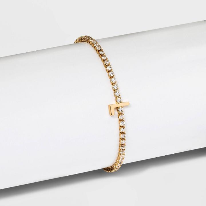 Gold Plated Cubic Zirconia Initial 'l' Tennis Bracelet - A New Day Gold