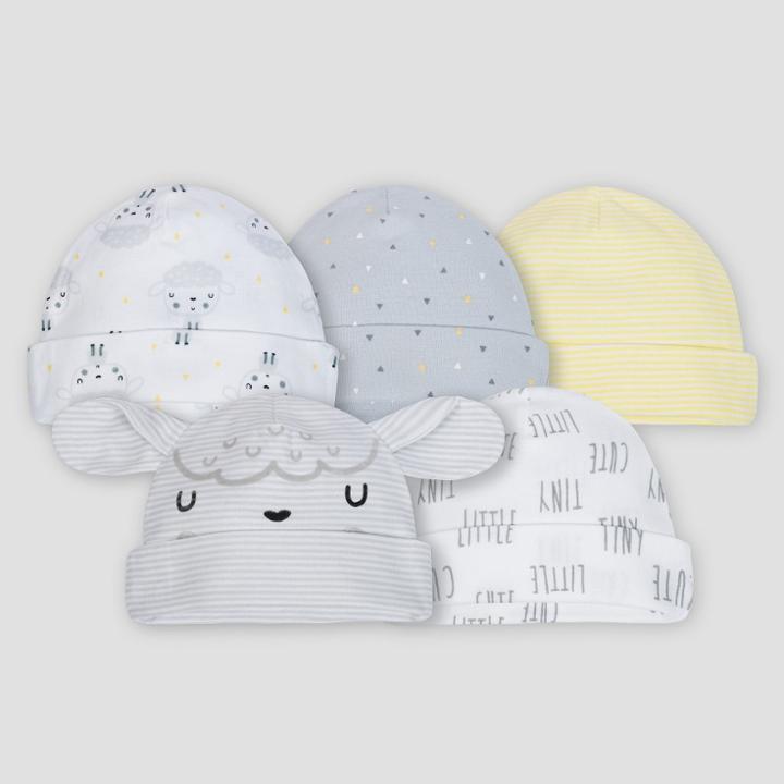 Gerber Baby's 5pk Caps Sheeps - Gray/white/yellow