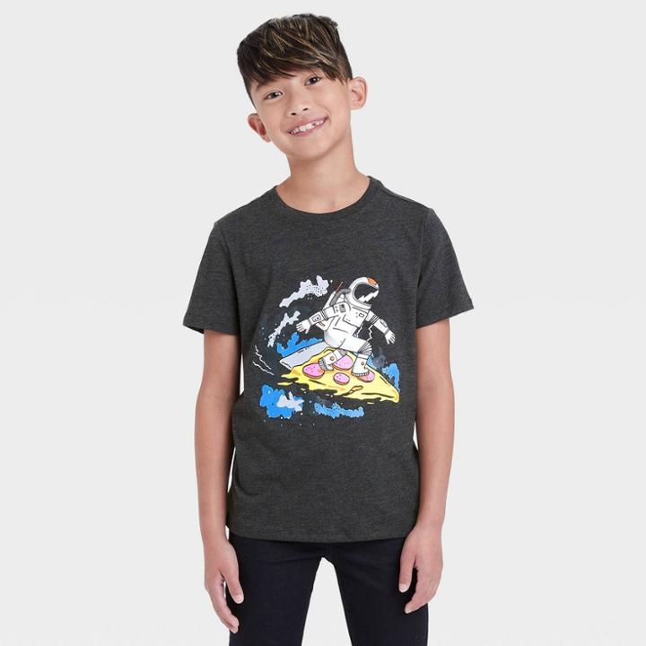Boys' Astronaut Surfing Pizza Graphic Short Sleeve T-shirt - Cat & Jack Black
