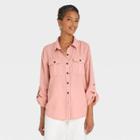 Women's Long Sleeve Button-down Utility Shirt - Knox Rose Pink