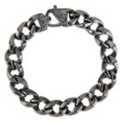 Men's Crucible Black Plated Stainless Steel Fleur-de-lis Curb Chain Link Bracelet (13mm) - Black (8.5),