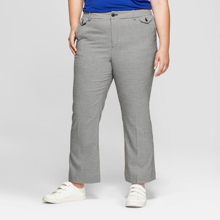 Women's Plus Size Plaid Kick Flare Pants - A New Day Black/white