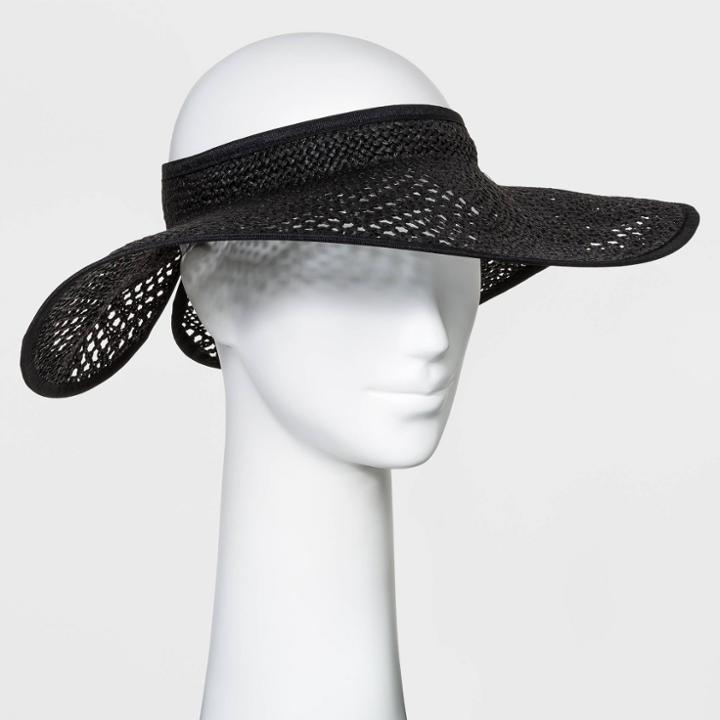 Women's Wide Brim Straw Visor Hat - A New Day Black
