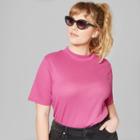 Women's Plus Size Short Sleeve Mock Neck Little T-shirt - Wild Fable Fuchsia