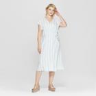 Women's Plus Size Striped Short Sleeve V-neck Wrap Maxi Dress - Ava & Viv Blue/white X