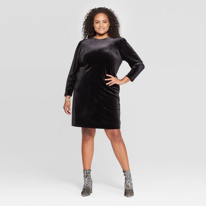Women's Plus Size Long Sleeve Crewneck At Knee Sheath Dress - A New Day Black 2x, Women's,