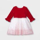Mia & Mimi Toddler Girls' Velour Dot Tulle Long Sleeve Dress - Red