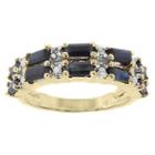 Target 0.01 Ct.t.w. Diamond Accent And Emerald Cut Sapphire 2-row Prong Set Ring 18k Gold Plated (size 7), Girl's, Navy