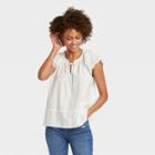 Women's Flutter Short Sleeve Eyelet Blouse - Knox Rose White