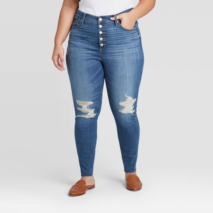 Women's Plus Size Distressed High-rise Skinny Jeans - Universal Thread Medium Wash 22w, Women's, Blue